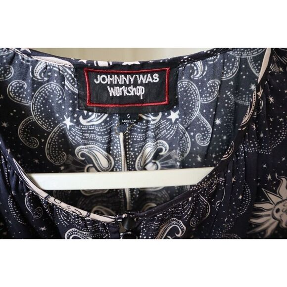 Johnny Was Workshop Women's Sz S Black Sun & Moon Silk Garnet Field Dress - Picture 3 of 11